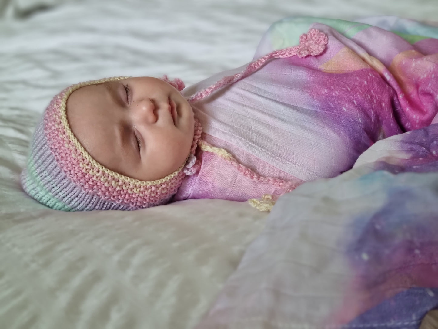 Baby Bonnet Handknitted ~Stardust