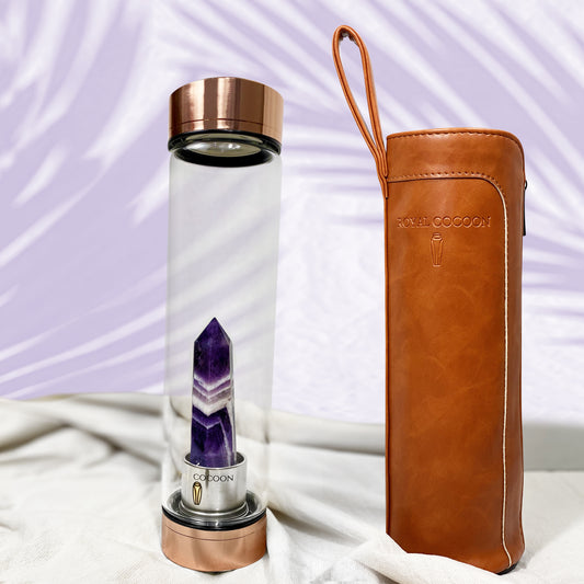 SELF-DISCOVERY Chevron Amethyst ☽ Crystal Water Bottle 600ml |Rose Gold