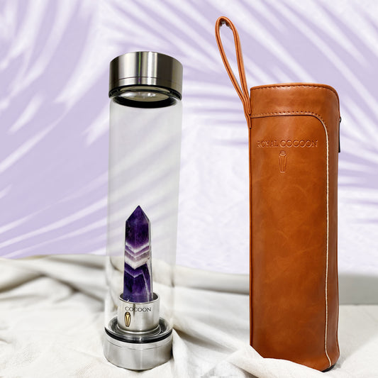 SELF-DISCOVERY Chevron Amethyst ☽ Crystal Water Bottle 600ml | Stainless Steel