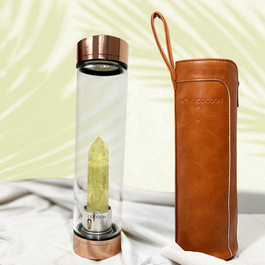 SUNSHINE BLISS ☽ Crystal Water Bottle 600ml |Rose Gold