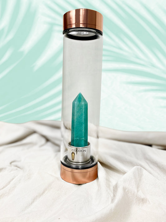 VITALITY  Aventurine ☽ Crystal Water Bottle 600ml | Rose Gold