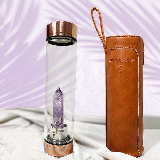 TRANQUILLITY Amethyst ☽ Crystal Water Bottle 600ml |Rose Gold