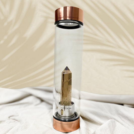 Smoky Quartz ☽ Crystal Water Bottle Energy Rich Hydration - Rose Gold - Wholesale