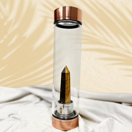 COURAGE Tiger Eye ☽ Crystal Water Bottle 600ml | Rose gold