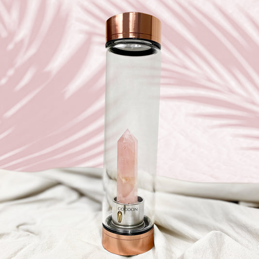 Rose Quartz ☽ Crystal Water Bottle Energy Rich Hydration- Rose Gold - Wholesale