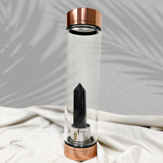 GUARDIAN Obsidian☽ Crystal Water Bottle 600ml | Rose Gold