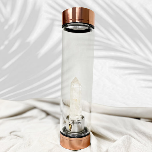 FOCUS  Clear Quartz ☽ Crystal Water Bottle |Rose Gold | Wholesale