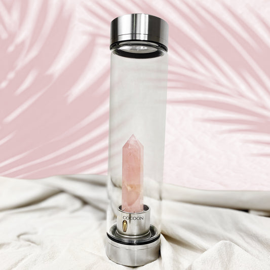 Rose Quartz ☽ Crystal Water Bottle  (Stainless Steel) - Wholesale