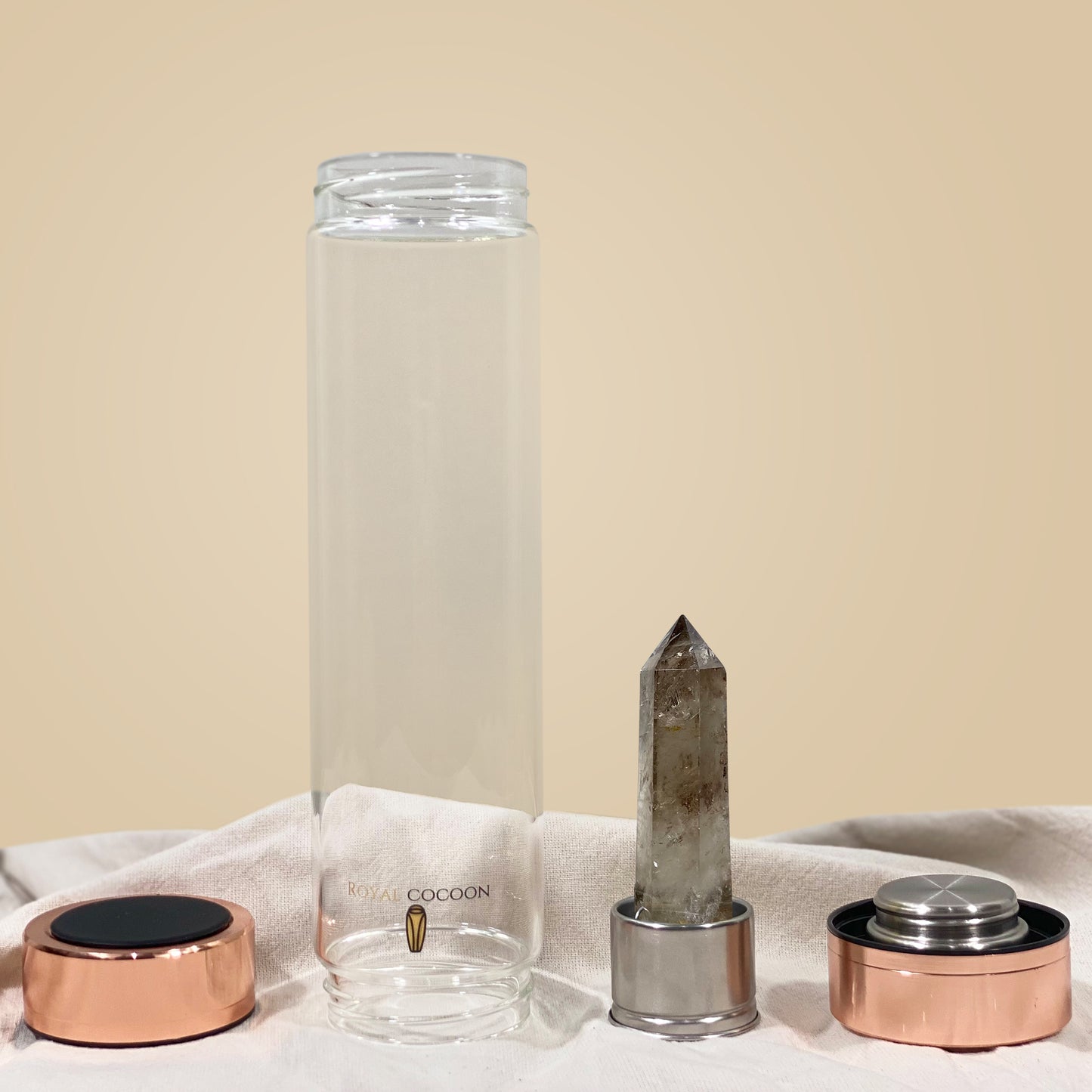 BALANCE Smoky Quartz ☽ Crystal Water Bottle 600ml | Rose Gold
