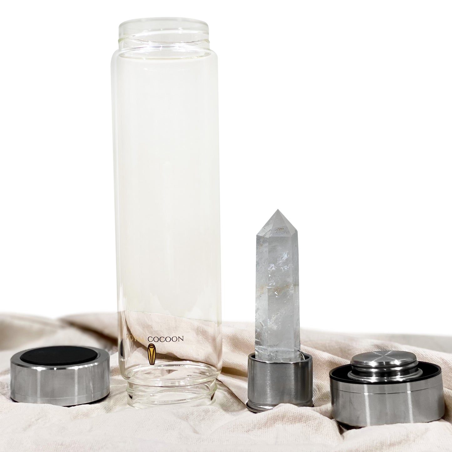 FOCUS Clear Quartz ☽ Crystal Water Bottle 600ml | Stainless Steel
