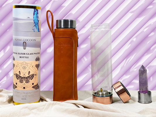 TRANQUILLITY Amethyst ☽ Crystal Water Bottle 600ml |Rose Gold