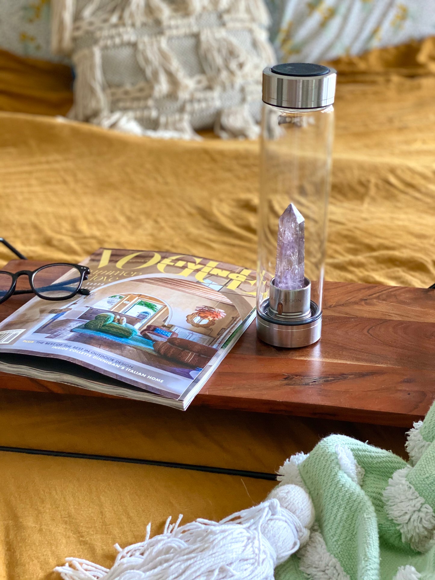 TRANQUILITY ☽ Amethyst Crystal Water Bottle  600ml  | Stainless Steel